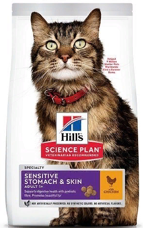 HILLS Science Plan Adult Cat Sensitive Stomach/Skin Chicken сухой для взрослых кошек с чувствительным желудком и кожей КУРИЦА