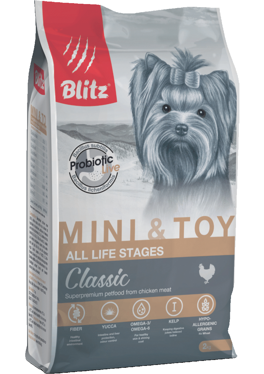 BLITZ Classic Adult Dog Mini / Toy  Breeds сухой для взрослых собак Мелких и Миниатюрных пород КУРИЦА