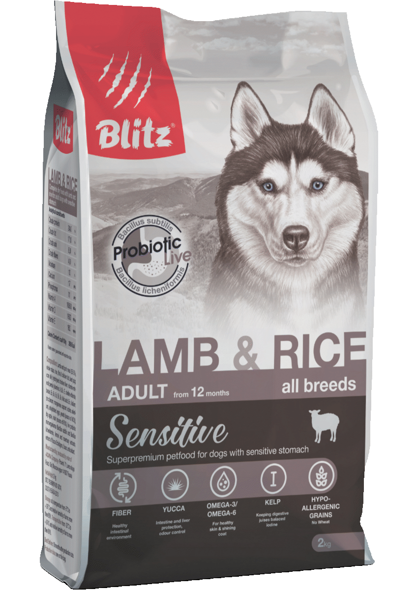 BLITZ Sensitive Adult Dog Lamb / Rice All Breeds  сухой для взрослых собак с чувствительным пищеварением, страдающих пищевыми аллергиями ЯГНЕНОК / РИС