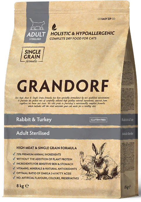 GRANDORF Holistic Sterilised Adult Cat RABBIT / TURKEY сухой низкозерновой корм для взрослых стерилизованных кошек КРОЛИК / ИНДЕЙКА
