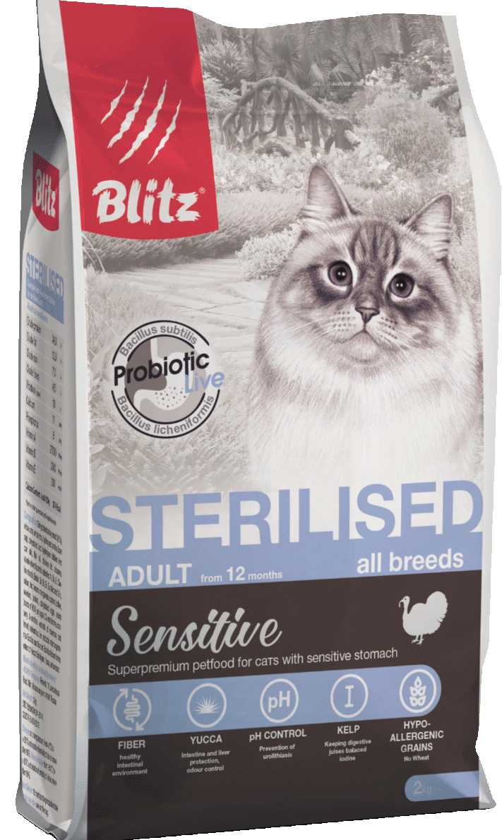 BLITZ Sensitive Sterilised Cat сухой для взрослых чувствительных Стерилизованных кошек