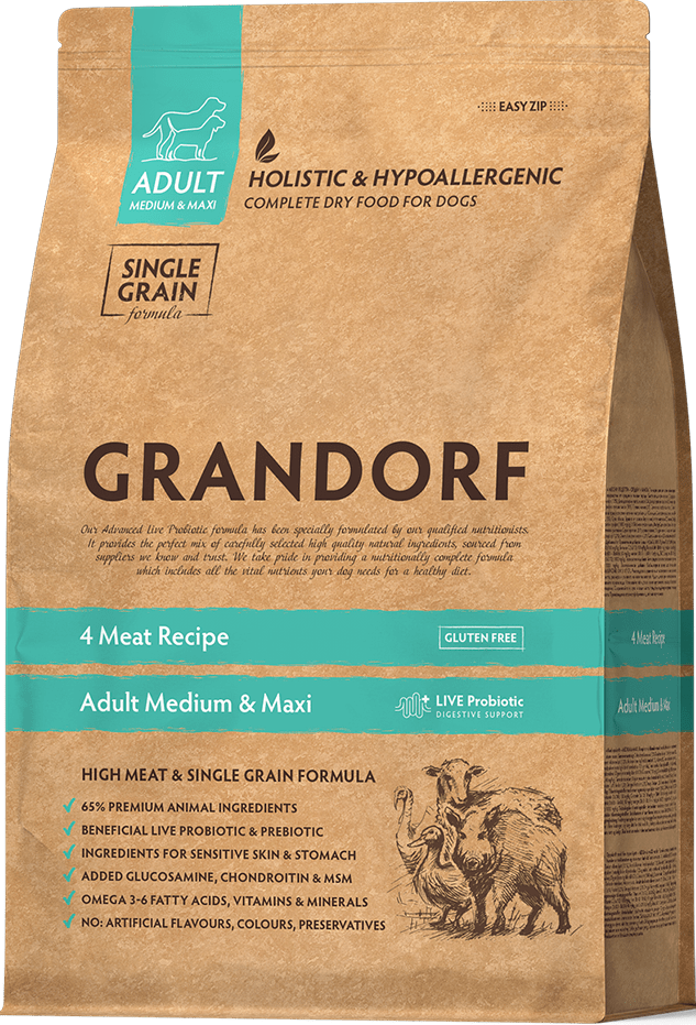 GRANDORF Adult Dog MEDIUM & Maxi 4 Meat / Probiotic       /     4 