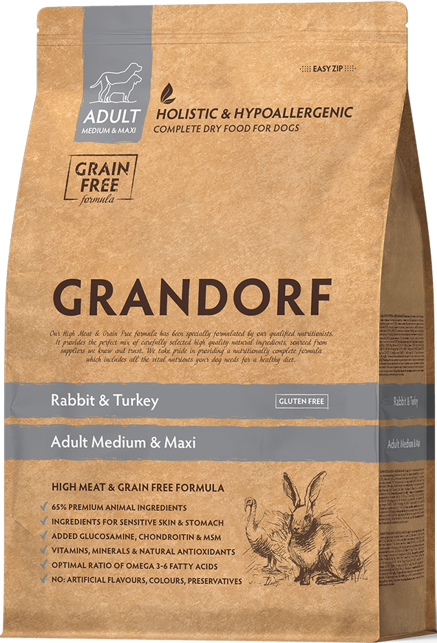 GRANDORF Adult Dog MEDIUM & Maxi Rabbit / Turkey Grain Free       /     