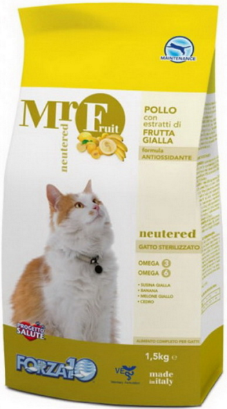 FORZA10 Frutta Gialla Neutered Cat Chicken (Pollo) сухой для взрослых стерилизованных кошек и котов КУРИЦА и  ФРУКТЫ