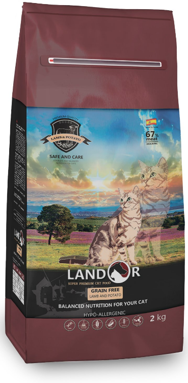 LANDOR Grain Free Cat HairBall Lamb / Potato сухой беззерновой монопротеиновый корм для взрослых кошек Выведение Шерсти ЯГНЕНОК / БАТАТ (РБ)