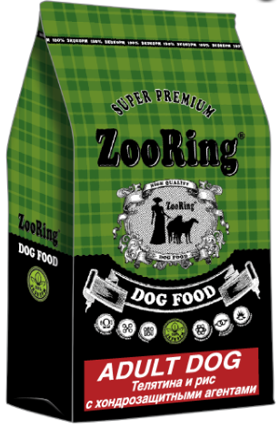 ZOORING Dog ADULT Veal сухой корм для взрослых собак Средних и Крупных пород  с хондрозащитными агентами ТЕЛЯТИНА / РИС
