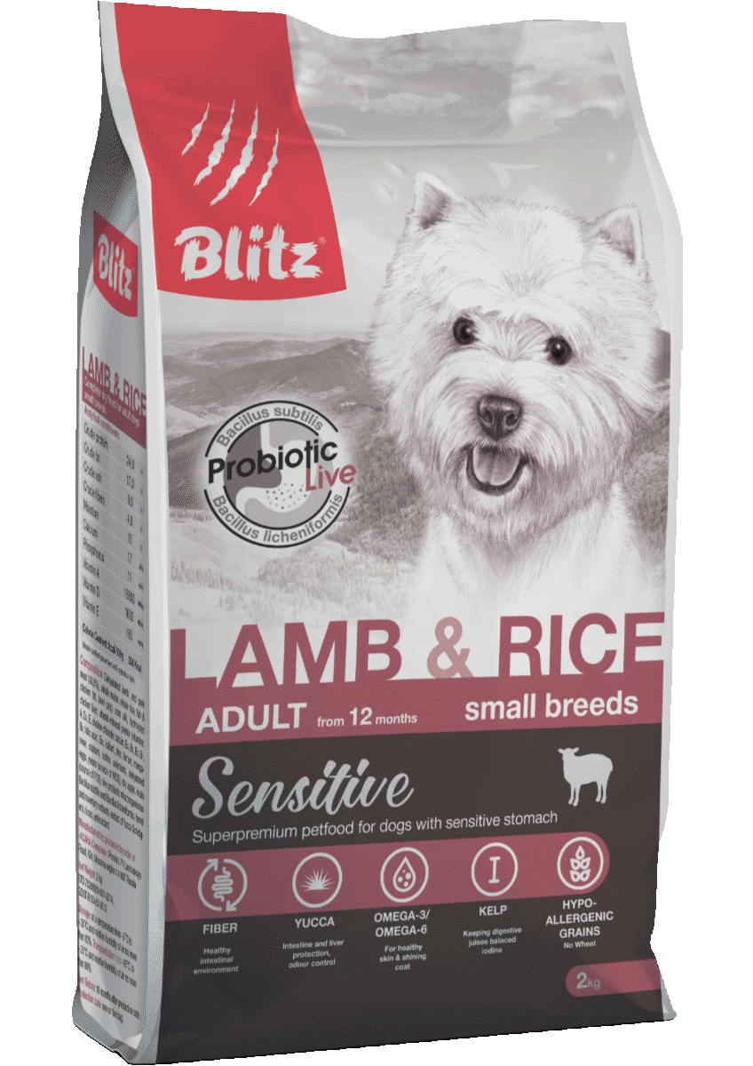 BLITZ Sensitive  Adult Dog Small Breeds Lamb сухой для взрослых собак Мелких пород с чувствительным пищеварением, страдающих пищевыми аллергиями ЯГНЕНОК / РИС