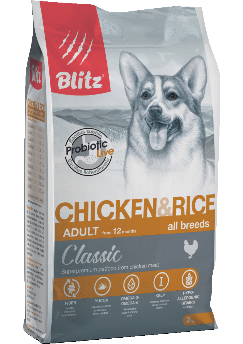 BLITZ Classic Adult Dog All Breeds Chicken / Rice сухой для взрослых собак всех пород КУРИЦА / РИС