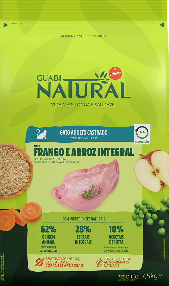 GUABI NATURAL Gato Adulto CASTRADO Frango/Arroz (Neutered Adult Cat Chicken/Rice )         