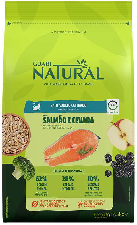 GUABI NATURAL Gato Adulto CASTRADO Salmao/Cevada (Neutered Adult Cat Salmon/Barley)         