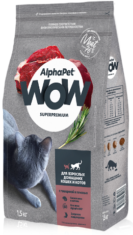 ALPHAPET WOW Adult Cat Beef / Liver сухой корм для взрослых кошек ГОВЯДИНА / ПЕЧЕНЬ