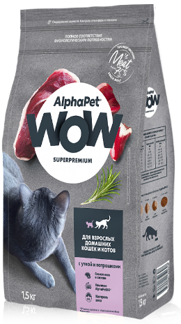 ALPHAPET WOW Cat Duck сухой корм для взрослых кошек УТКА / ПОТРОХА