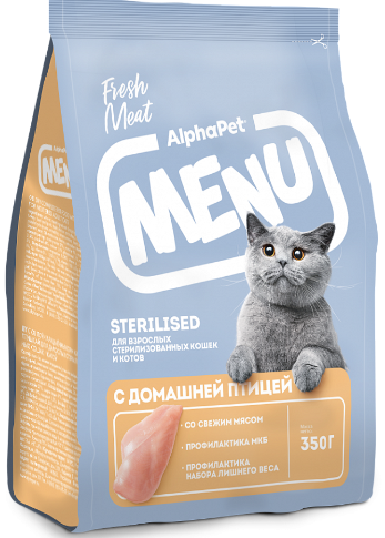 ALPHAPET Menu Sterilised Cat Poultry сухой корм для взрослых стерилизованных кошек и котов ПТИЦА