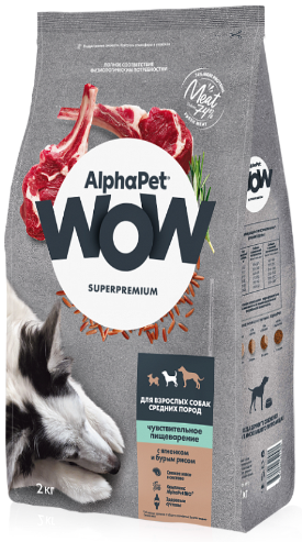 ALPHAPET WOW Medium Dog сухой корм для взрослых собак Средних пород с чувствительным пищеварением ЯГНЕНОК / БУРЫЙ РИС