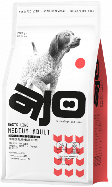 AJO Adult Medium Dog сухой корм с гречкой для взрослых собак Средних пород 