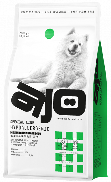 AJO Adult Medium-Maxi HYPOALLERGENIC Dog сухой корм с гречкой для взрослых чувствительных собак Средних-Крупных пород склонных к аллергии
